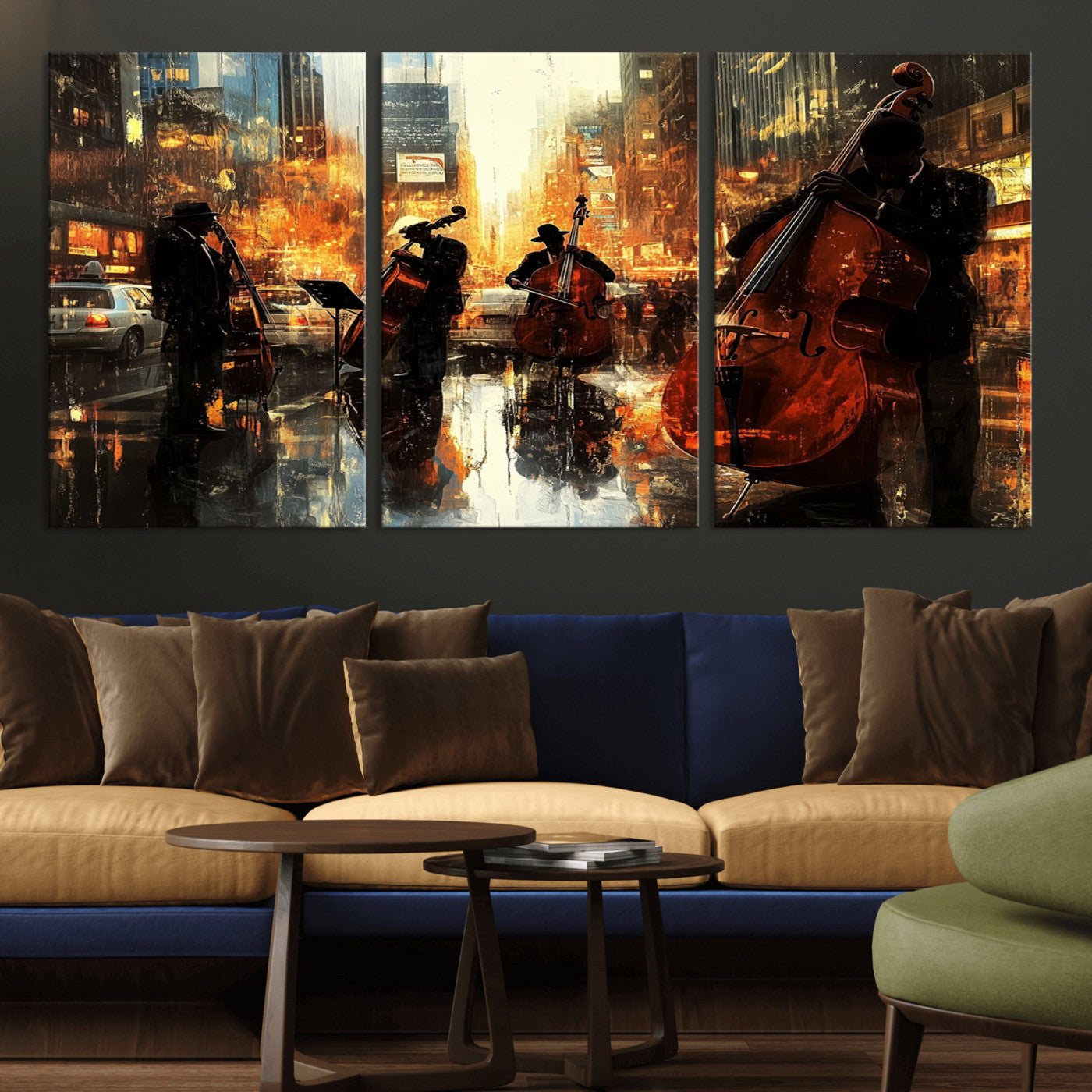 MGV-CV-60X30-3P - African American Abstract Jazz Wall Art - Framed Abstract Music Canvas - Colorful Instrument Canvsa