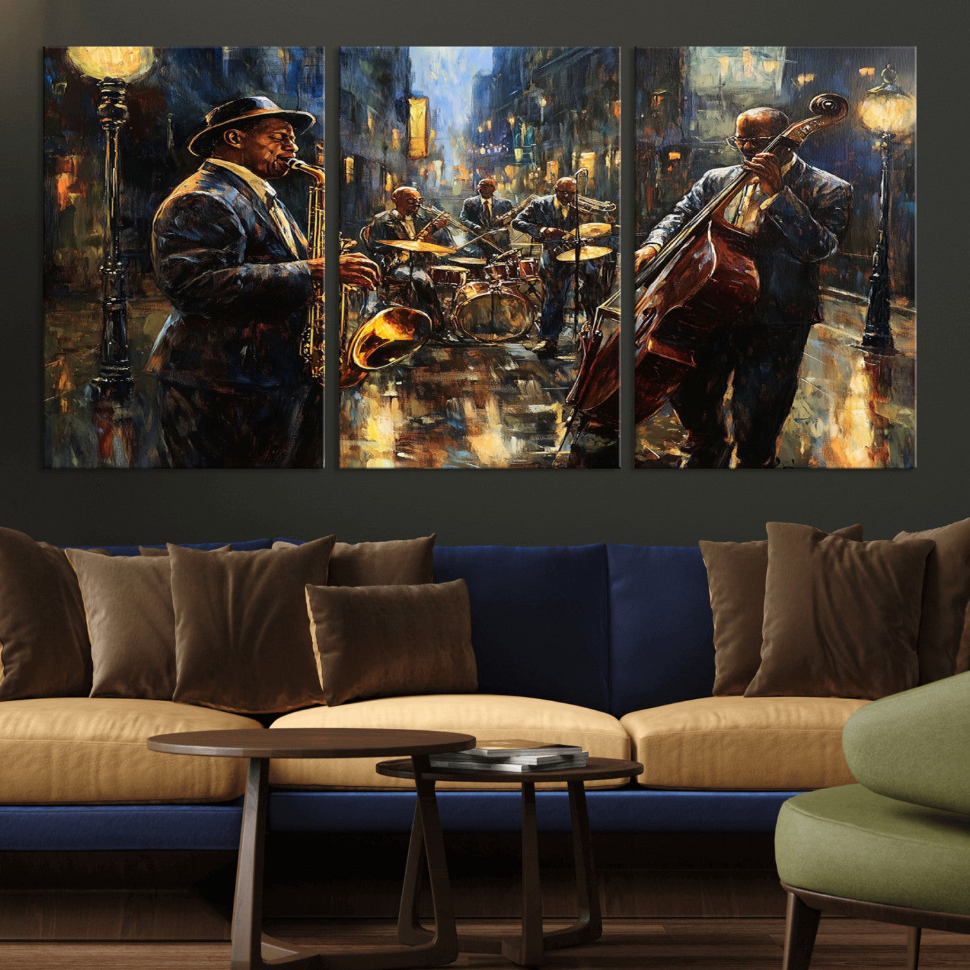 MGV-CV-60X30-3P - Jazz Canvas Wall Art Print - Abstract African American Music Art - Framed Posters for Living Room or