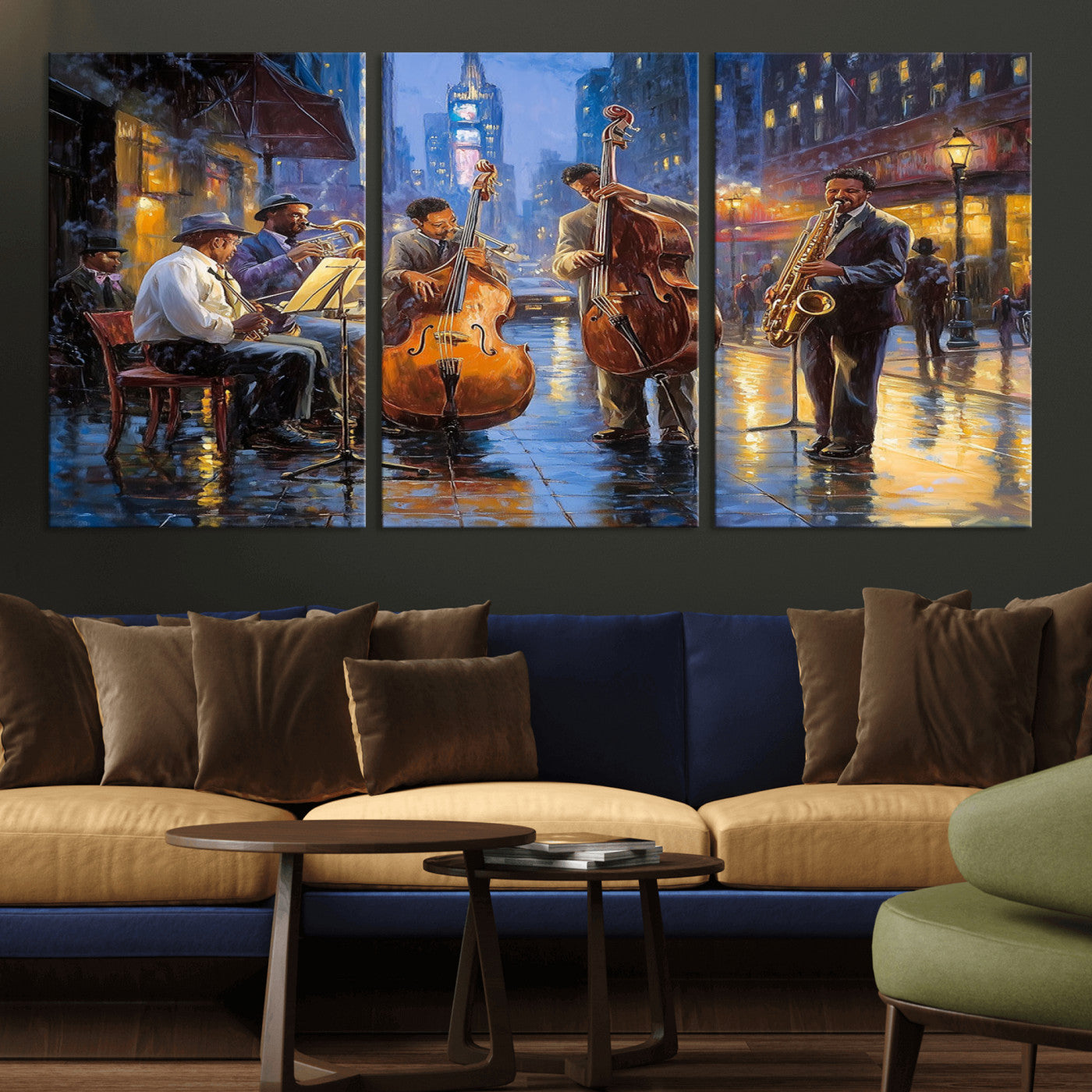 MGV-CV-60X30-3P - Colorful Jazz Wall Art - African American Music Canvas Print - Framed Abstract Music Poster for Home