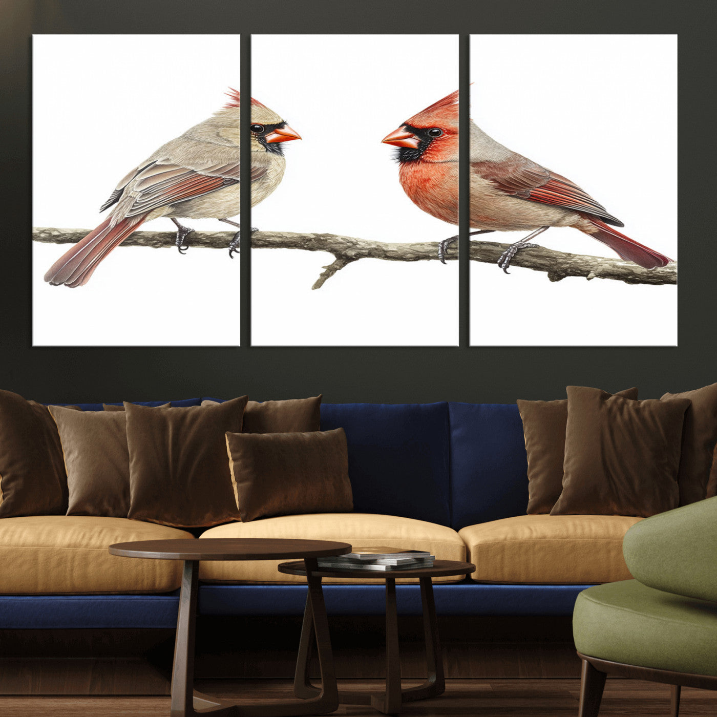 MGV-CV-60X30-3P - Cardinal Canvas Wall Art - Male and Female Cardinal Print - Nature-Inspired Bird Wall Decor for Home