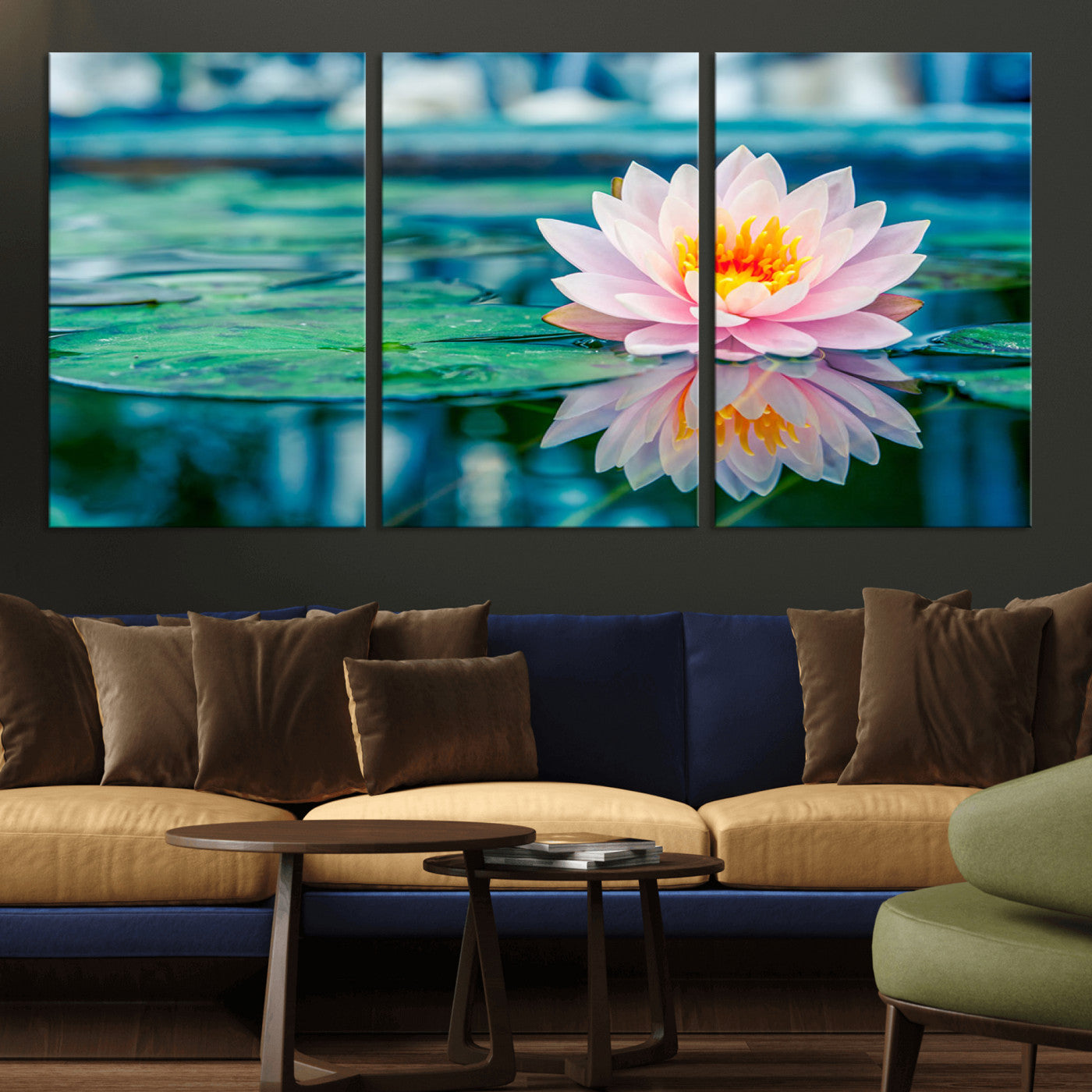 MGV-CV-60X30-3P - Lotus Flower Wall Art Canvas Print, Water Lily Large Wall Art Canvas Print for Yoga Room Decor,