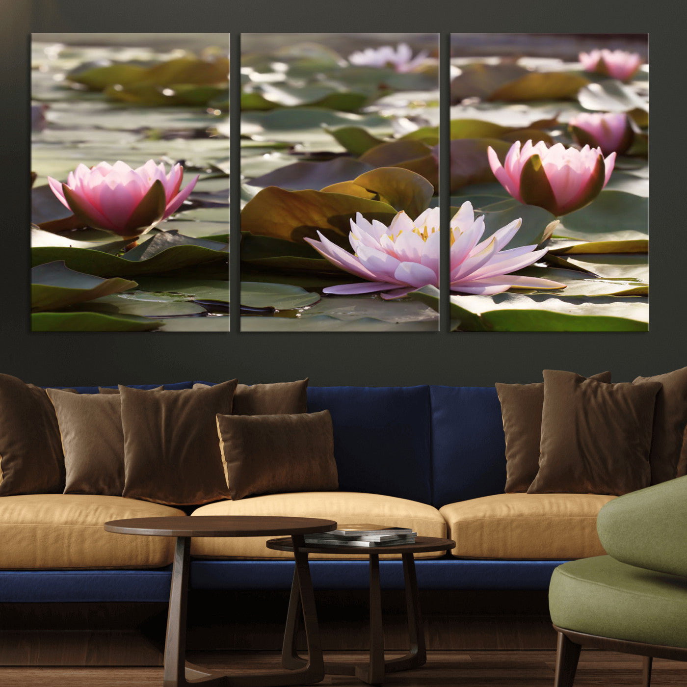MGV-CV-60X30-3P - Lotus Flower Wall Art Canvas Print, Water Lily Large Wall Art Canvas Print for Yoga Room Decor,