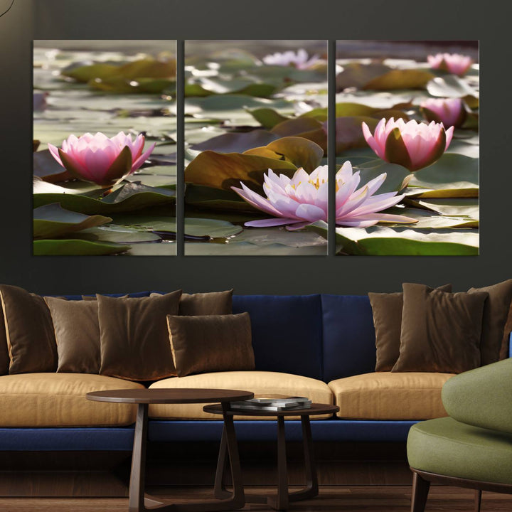 The dining room features the Water Lily Large Canvas Print.