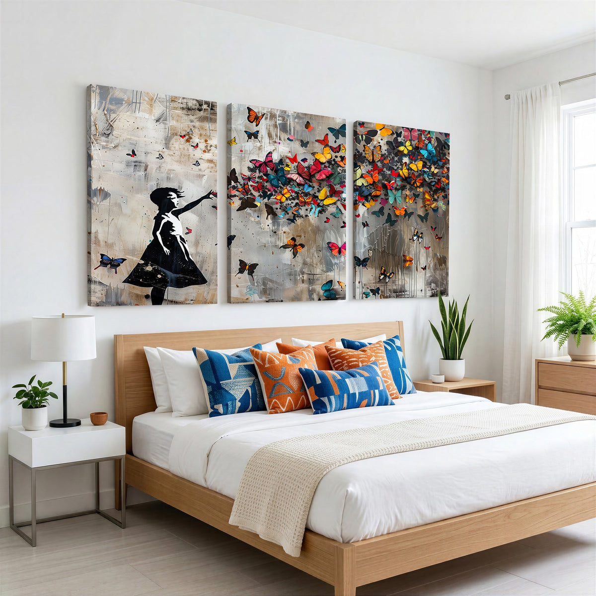 51446D-MGV-CV-24X16 - Banksy Butterfly Girl Wall Art | Modern Graffiti Canvas Print, Street Art Decor