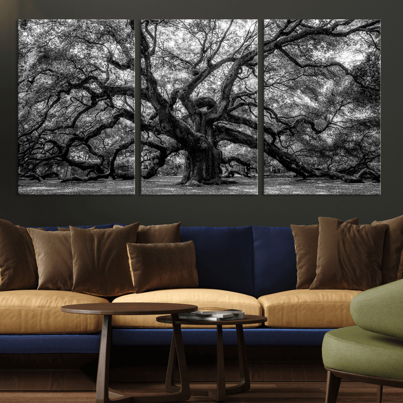 MGV-CV-60X30-3P - Black and White Old Angel Oak Tree Wall Art Canvas Print