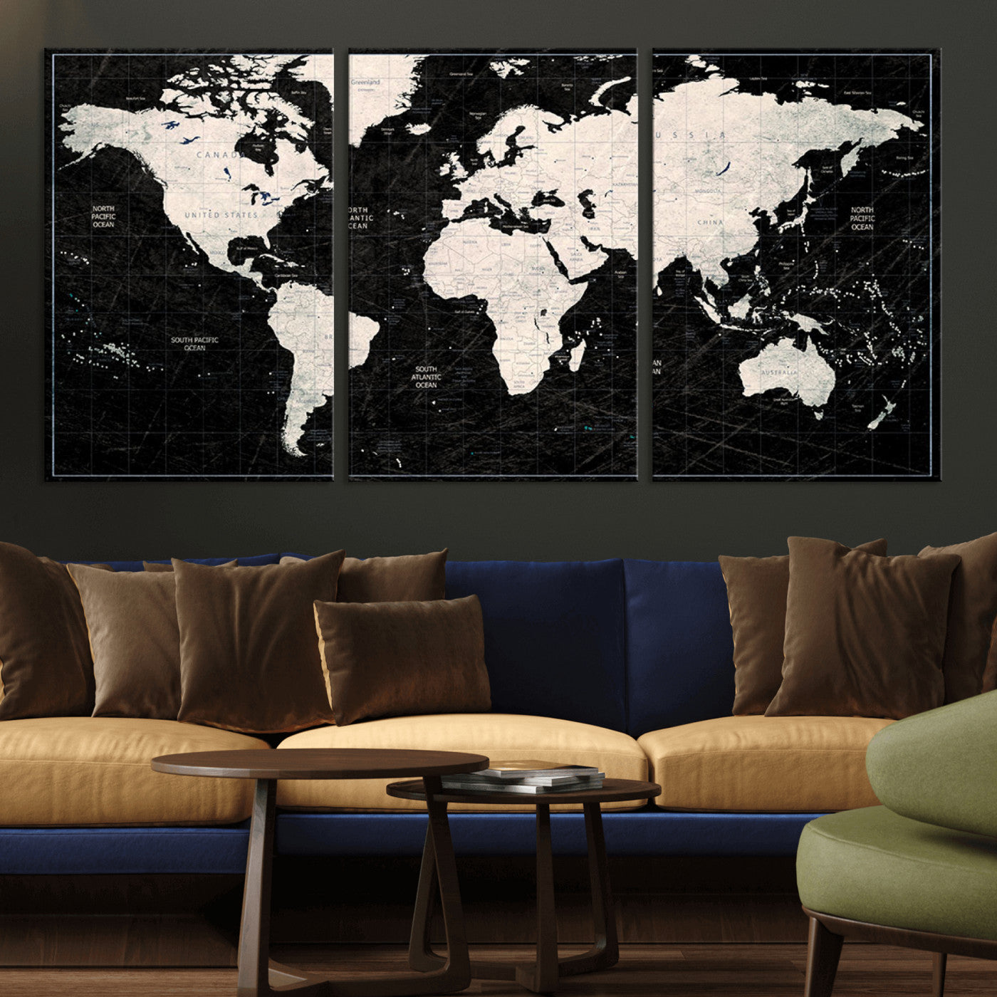 MGV-CV-60X30-3P - Push Pin World Map Canvas Print – Framed Wall Art for Couples to Track Their Travels – Anniversary
