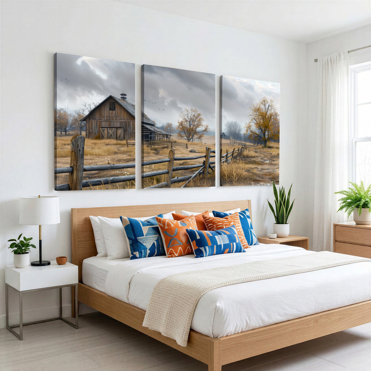 Farm1-MGV-CV-36X24 - Rustic Autumn Farmhouse Wall Art Canvas Print | Serene Countryside with Weathered Barn