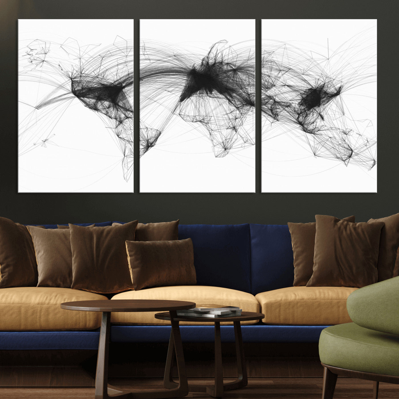 MGV-CV-60X30-3P - Flight Routes Air Traffic Map Canvas Wall Art - Framed - Ready to Hang
