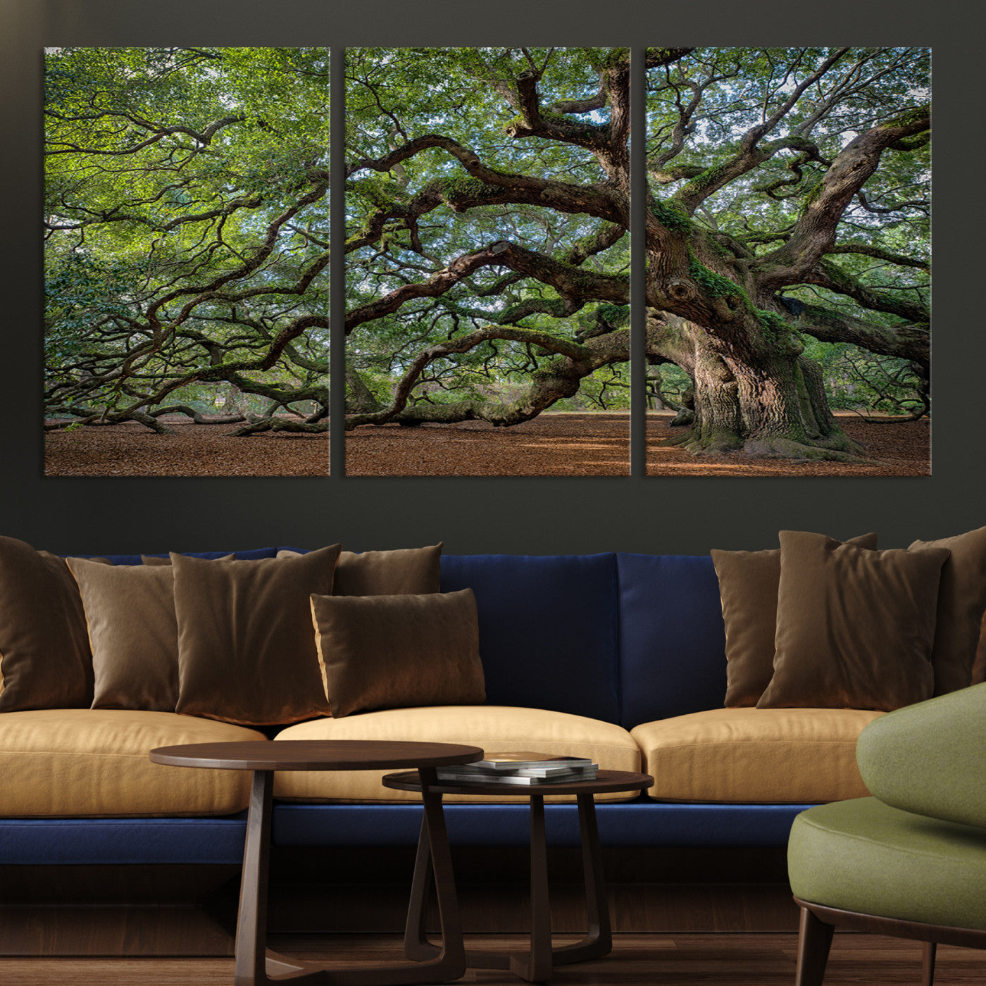 Canvas of the Angel Oak tree with sprawling limbs and mossy bark, ideal for earthy natural or rustic southern-inspired decor.