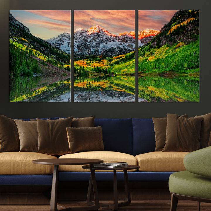Maroon Bells Lake Wall Art Canvas Print – Majestic Colorado Mountain Landscape, Autumn Reflection, Multi-Panel Framed Artwork for Home, Office Decor