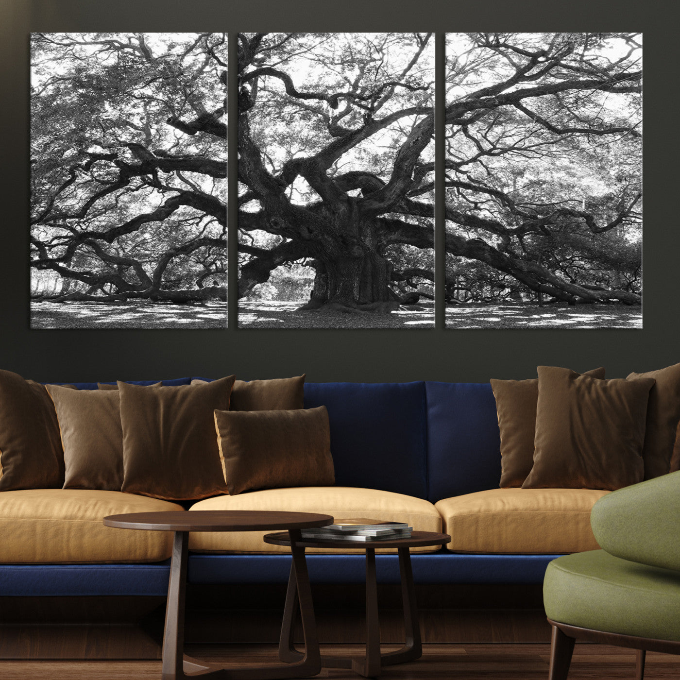 81655611-MGV-CV-36X24-Ancient Oak Wall Art Canvas Print, Framed Twisted Branches Art Picture Print, Gnarled Tree Perfect Moody Nature Decor