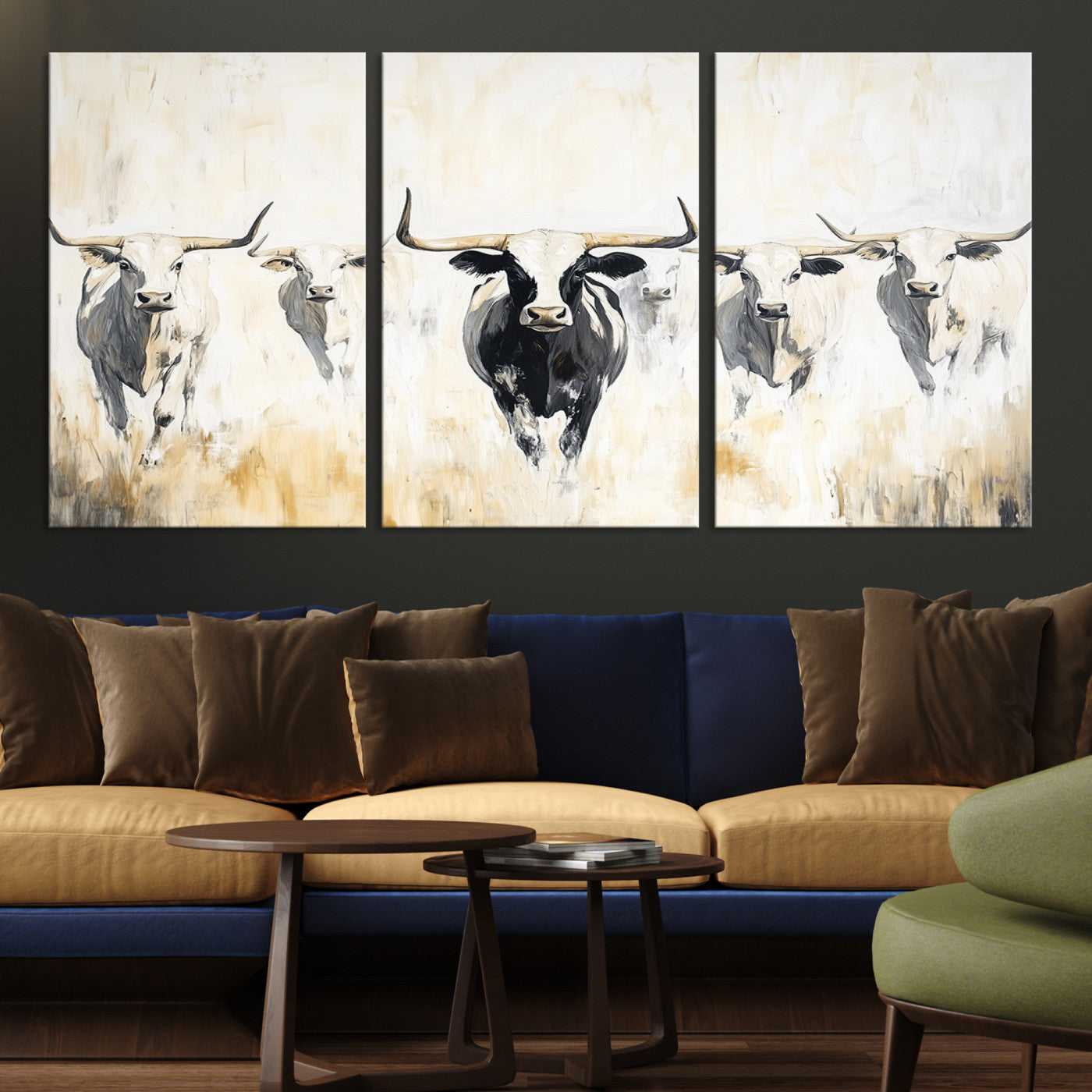 40397799-MGV-CV-36X24-Texas Longhorn Canvas Print, Framed Rustic Herd Art Picture Print, Western Bull Perfect Neutral Western Decor