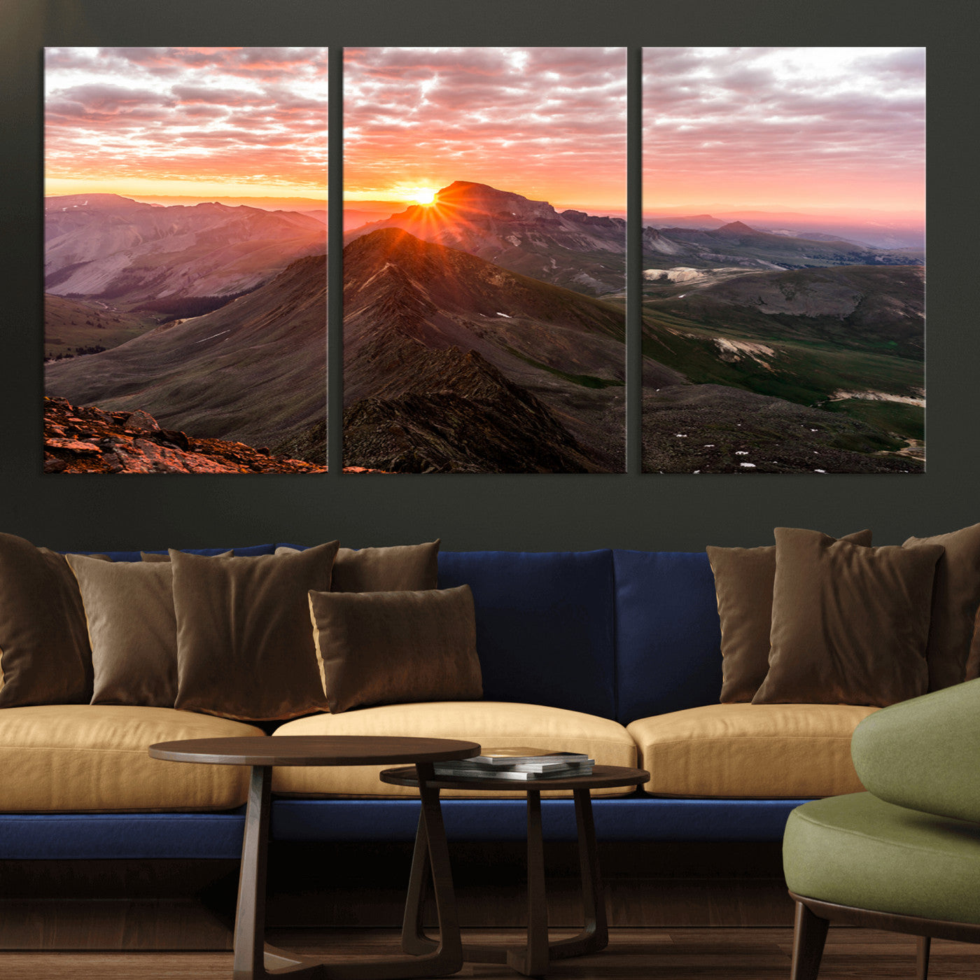 MGV-CV-60X30-3P - Majestic Sunrise Wall Art – Canvas Print of Rugged Mountain Peaks, Vibrant Sky, Serene Landscape, Nature Decor for Home or Office