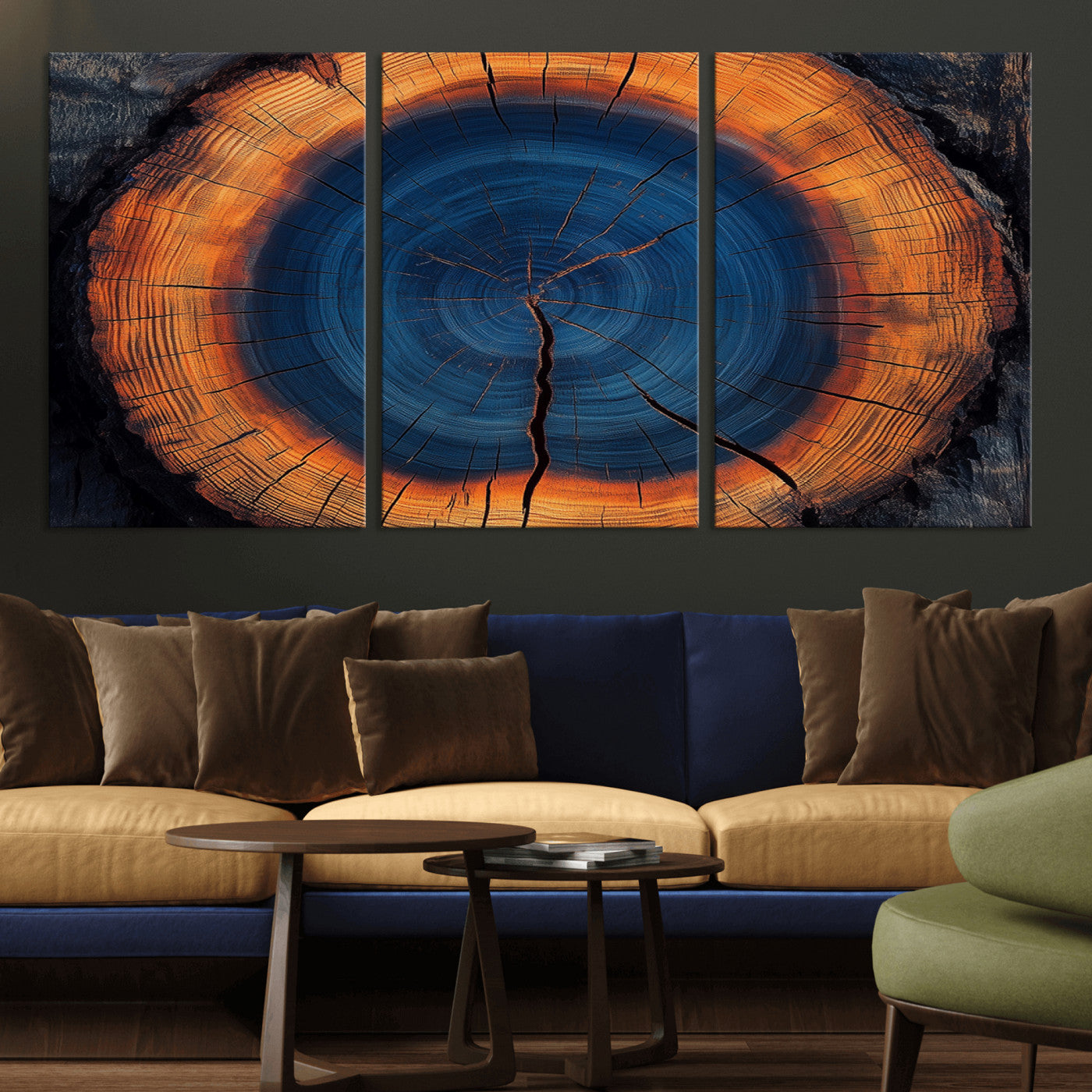 MGV-CV-60X30-3P - Abstract Tree Ring Wall Art Print, Natural Rustic Wood Texture Canvas Print, Framed Tree Ring Printing, Wood Tree Stump Artwork Canvas Print