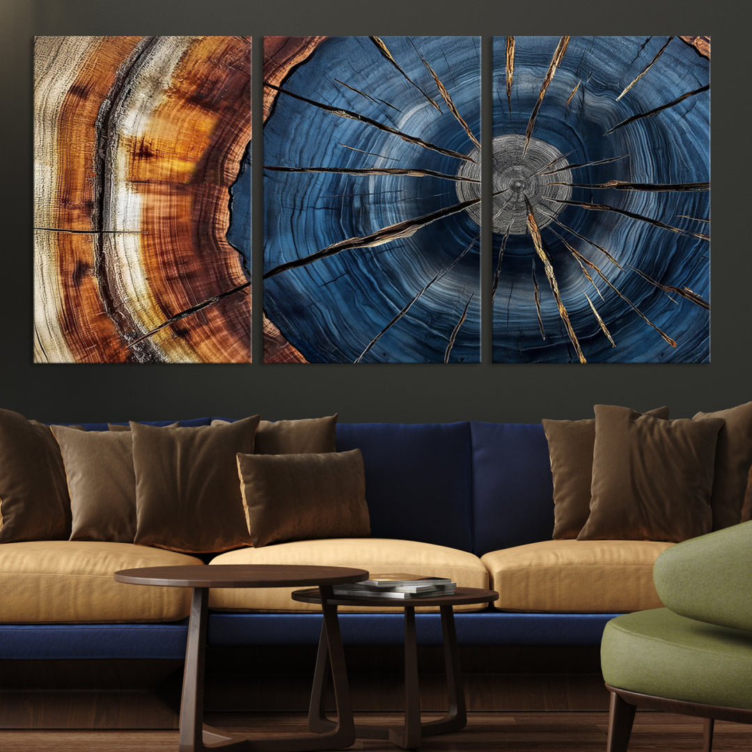 Framed Abstract Tree Ring Wall Art Print, Natural Rustic Wood Texture Canvas Print, Wood Tree Stump Farmhouse, Log Cabin Wooden House Decor