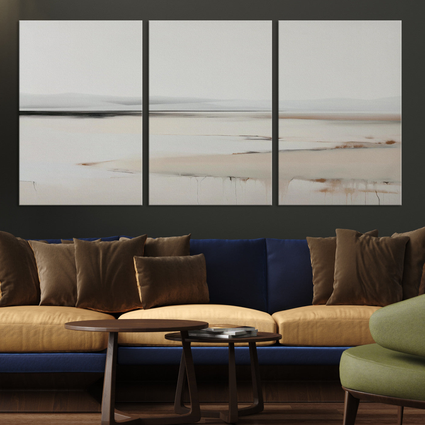 Minimalist Landscape Wall Art Canvas Print, Framed Soft Horizon Art Picture Print, Abstract Seascape Perfect Minimalist Earthy Decor, Framed
