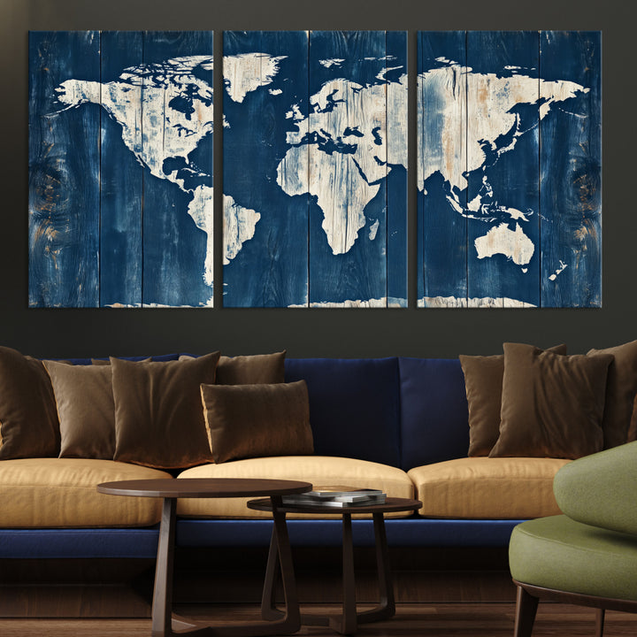 World Map Wall Art Canvas Print, Rustic Map Print, Framed Wooden World Map Art Print, Large Antique Map Decor Printing Perfect for Vintage Decor