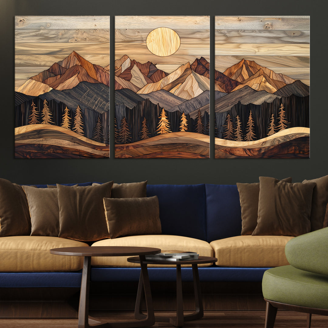 50100230-MGV-CV-36X24-Wood Mountain Wall Art Canvas Print, Framed Boho Wood Art Print, Abstract Woodland Farmhouse Decor