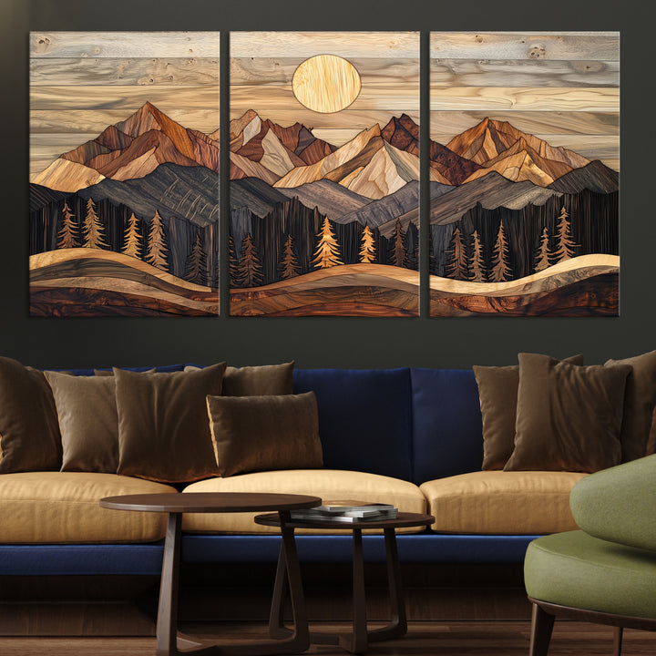 50100230-MGV-CV-36X24-Wood Mountain Wall Art Canvas Print, Framed Boho Wood Art Print, Abstract Woodland Farmhouse Decor