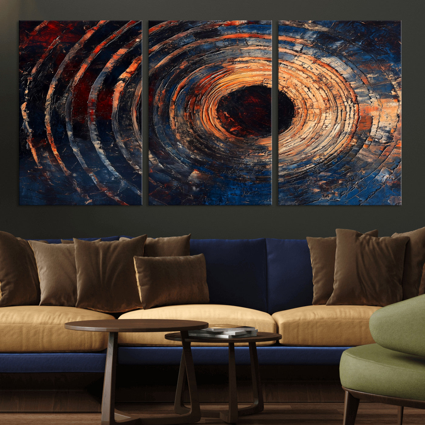 MGV-CV-60X30-3P - Wood Tree Ring Wall Art Canvas Print, Framed Natural Wood Art Picture Print, Rustic Tree Slice Perfect Rustic Decor Artwork