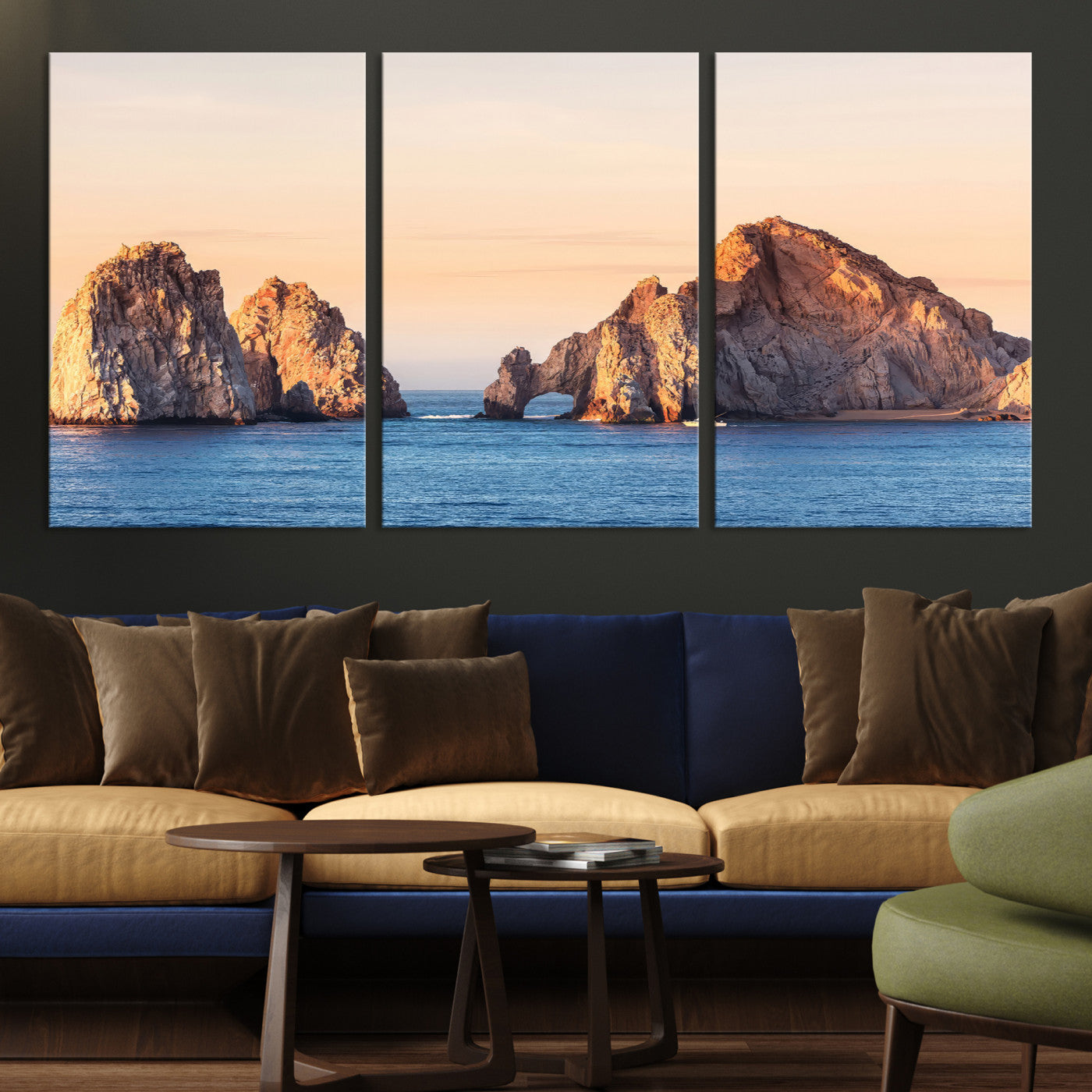72996116-MGV-CV-36X24-El Arco Wall Art Canvas Print, Framed Cabo Rocks Art Picture Print, Ocean Arch Perfect Golden Coastal Landmark Decor, The Arch Canvas Print