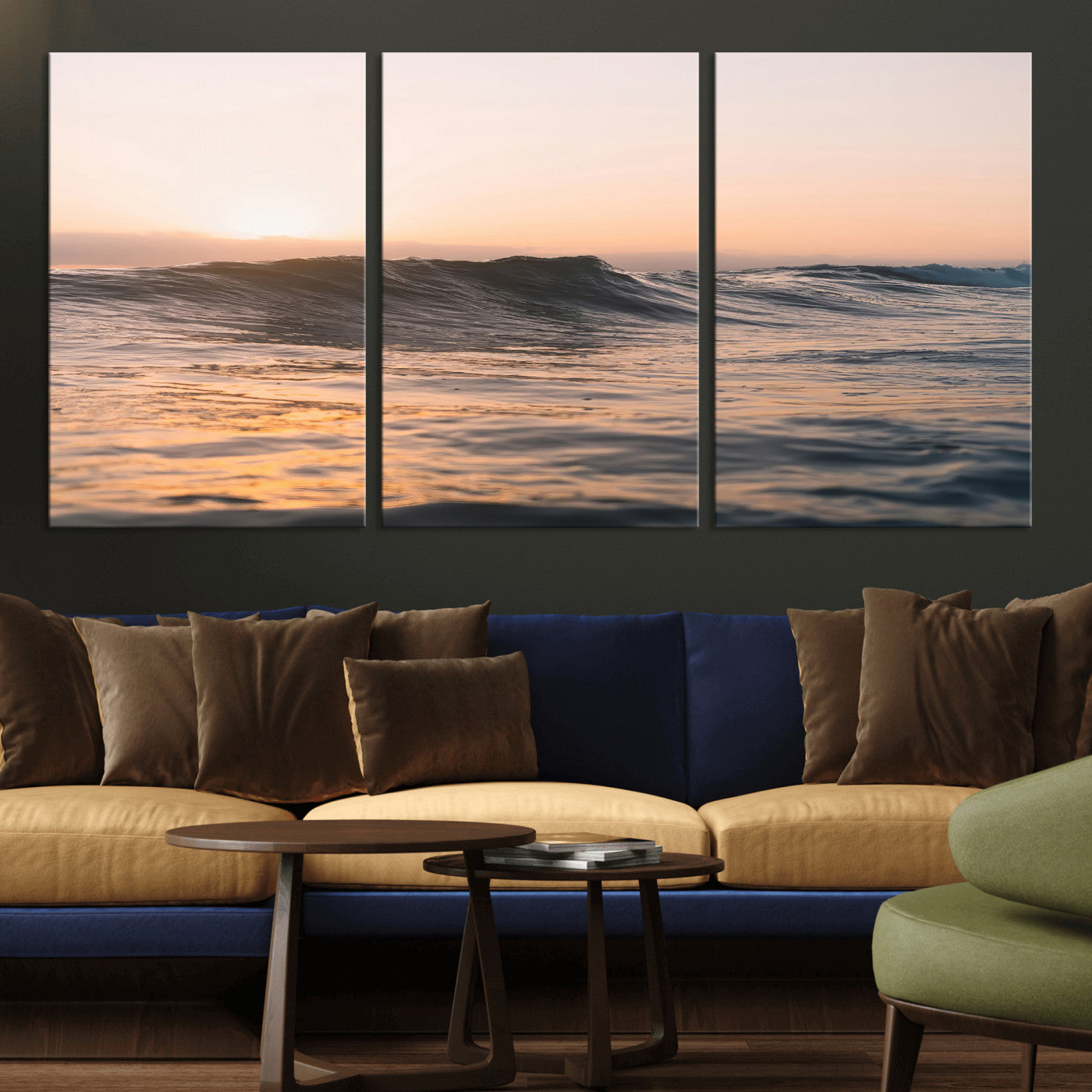 46299358-MGV-CV-36X24 - Golden Sunset Ocean Wall Art – Tranquil Waves & Peaceful Horizon Canvas Print, Soft Light and Evening Glow for Serene Beach, Home or Nature Decor