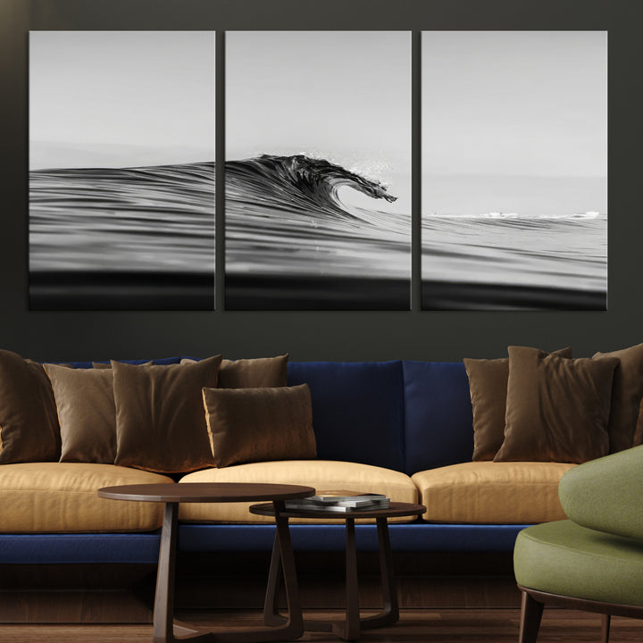 Black Wave Wall Art Canvas Print, Abstract Surf Print, Framed Minimalist Ocean Art Print, Large Black Water Printing Minimalist