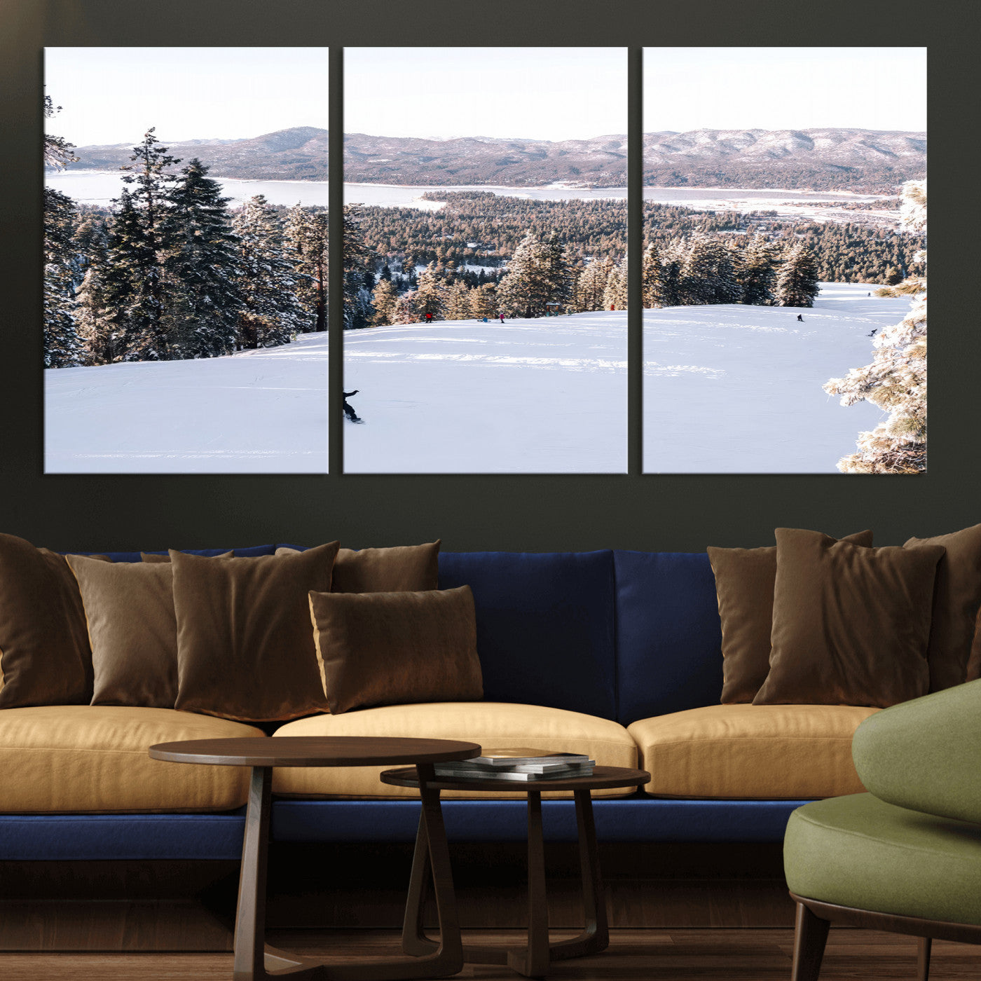 79857868-MGV-CV-36X24 - Snowboarder Wall Art – Winter Slope Canvas Print, Pine Forest, Snow-Covered Mountains, Outdoor Adventure for Living Room or Cabin Decor