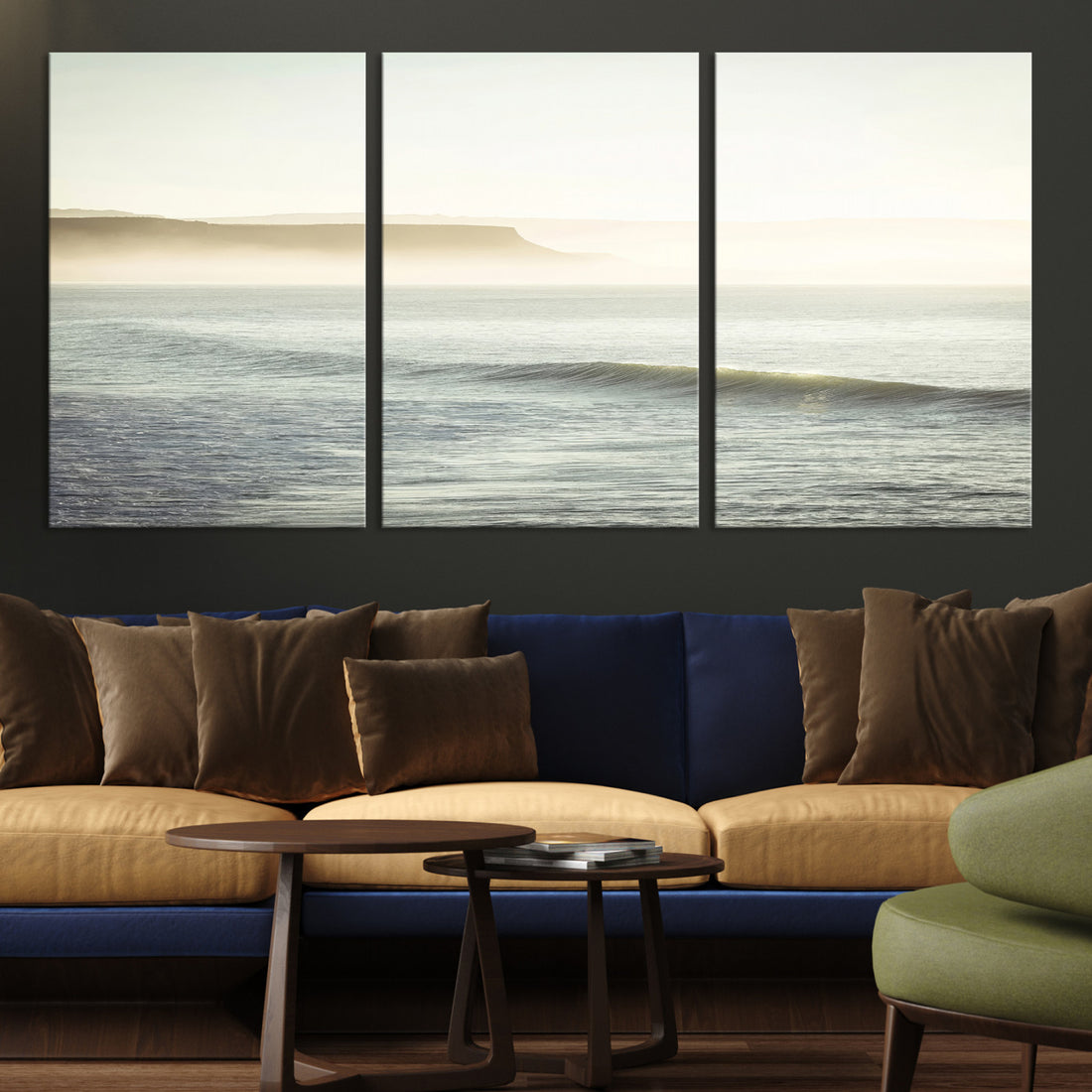 Coastal Cliffs Wall Art Canvas Print, Misty Ocean Seascape Framed Soft Morning Light