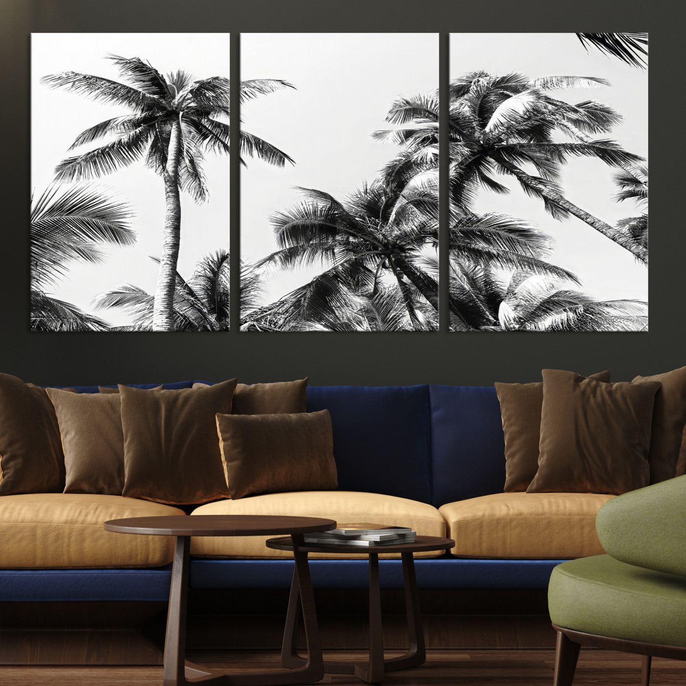 46641801-MGV-CV-40X27-Palm Wall Art Canvas Print, Framed Tropics Art Picture Print, Monochrome Perfect Minimalist Decor