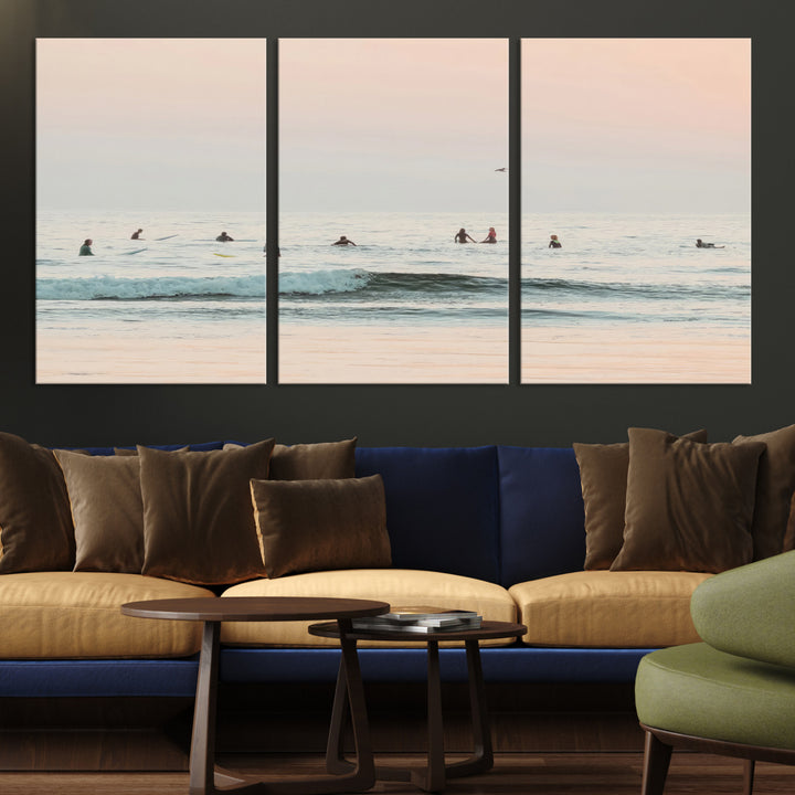Pastel Ocean Wall Art Canvas Print, Framed Soft Sunset Art Picture Print, Calm Sea Perfect minimalist Decor