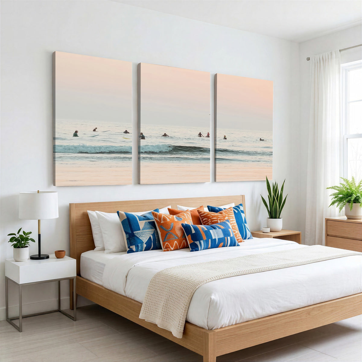 98888919-MGV-CV-24X16 - Pastel Ocean Wall Art Canvas Print, Framed Soft Sunset Calm Sea Coastal Art