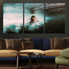 Vibrant Aquatic Motion Wall Art Canvas Print, Framed Underwater Swimming Art Picture Print, Female Surfer Diving Perfect Coastal Boho Decor,
