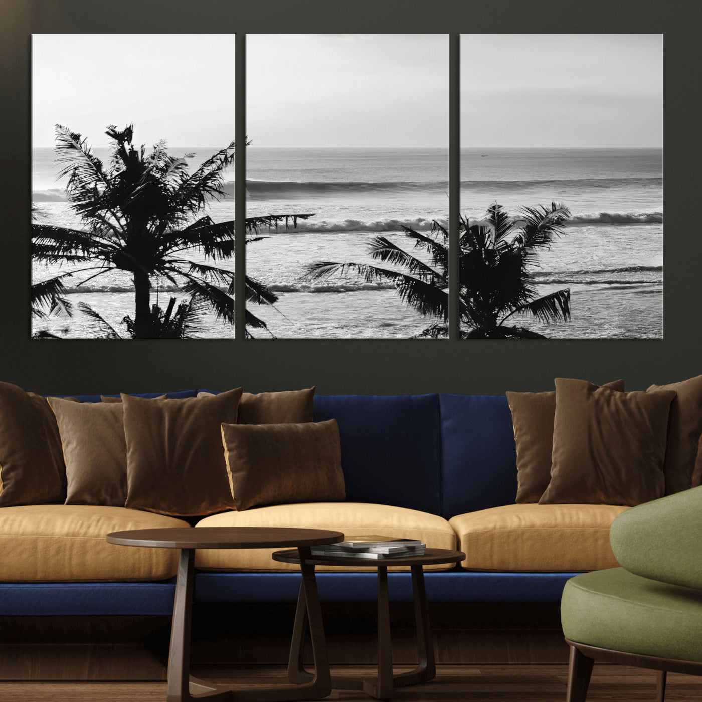 17508038-MGV-CV-36X24-Tropical Coastline Wall Art Canvas Print – Framed Palm Trees Scene with Ocean Waves Artwork for Home, Office