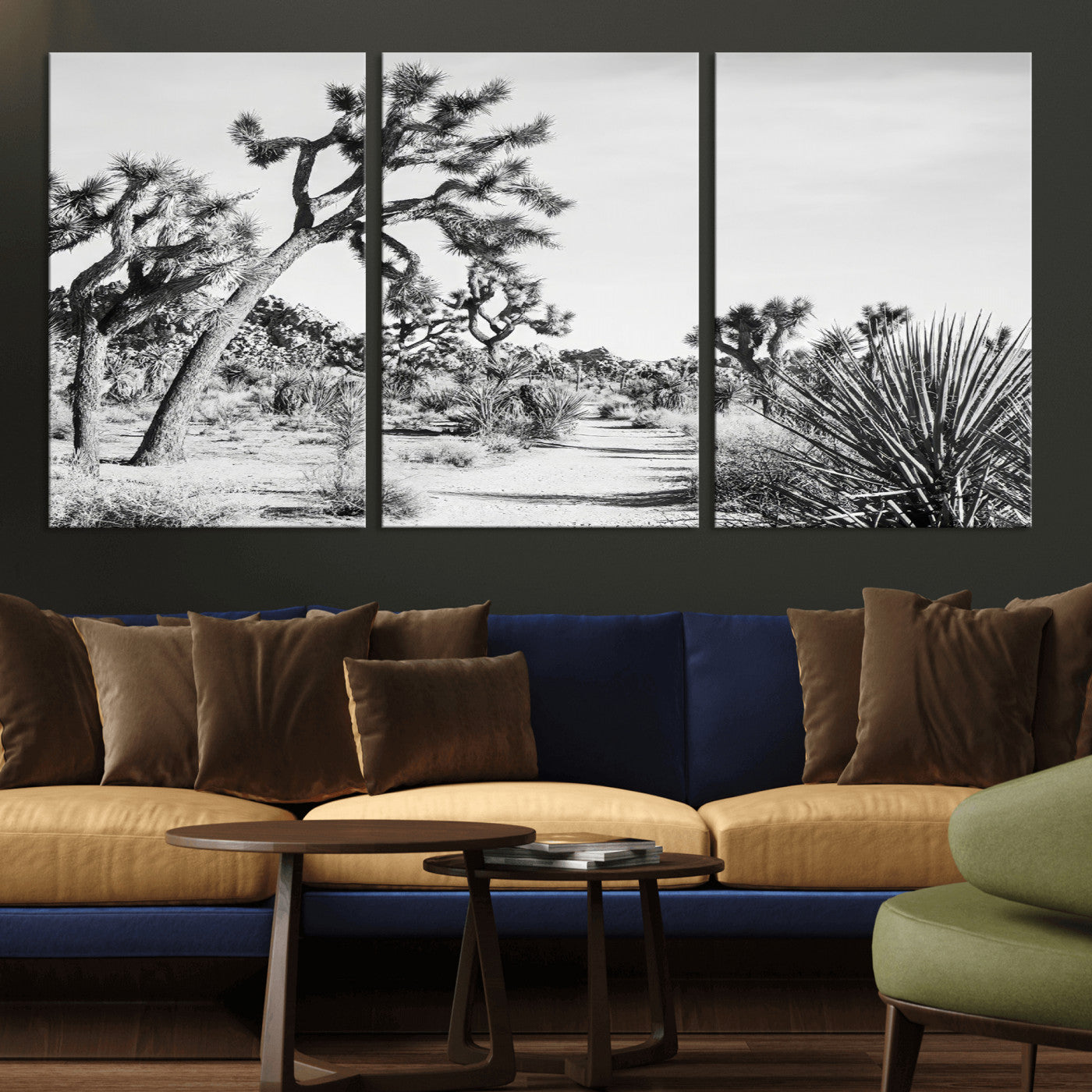 MGV-CV-60X30-3P - Joshua Tree Wall Art Canvas Print, Framed Desert Path Art Picture Print, Monochrome Desert Perfect Minimalist Desert Decor Artwork
