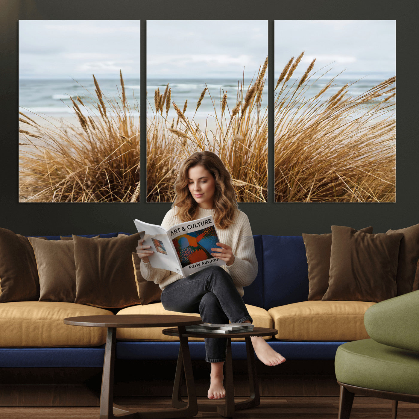 14270839-MGV-CV-36X24 - Beach Grass Wall Art – Canvas Print of Serene Coastal Shore, Peaceful Ocean Vibes, Nature Decor for Guest Room, Office or Living Room