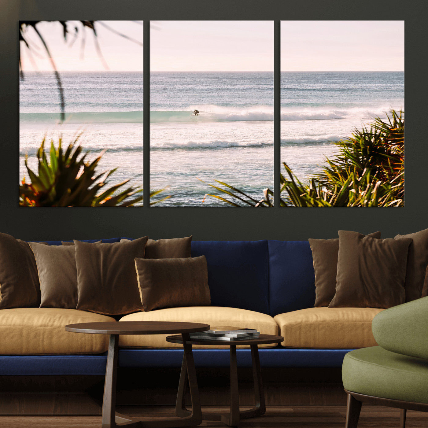 MGV-CV-60X30-3P - Ocean Surfer Wall Art Canvas Print, Framed Coastal Surf Art Picture Print, Tropical Beach Perfect Tropical Coastal Decor Artwork