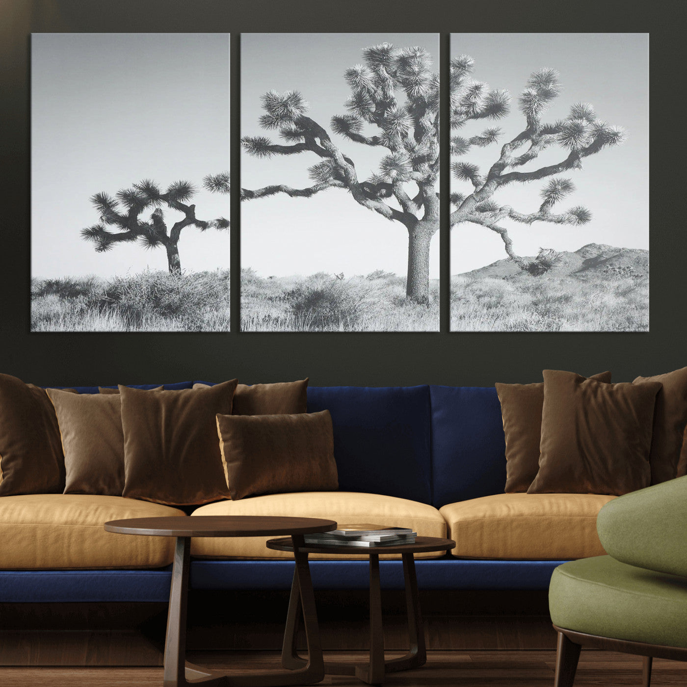MGV-CV-60X30-3P - Joshua Tree Wall Art Canvas Print, Framed Black White Landscape Art Picture Print, Desert Tree Decor Perfect Southwestern Decor Artwork