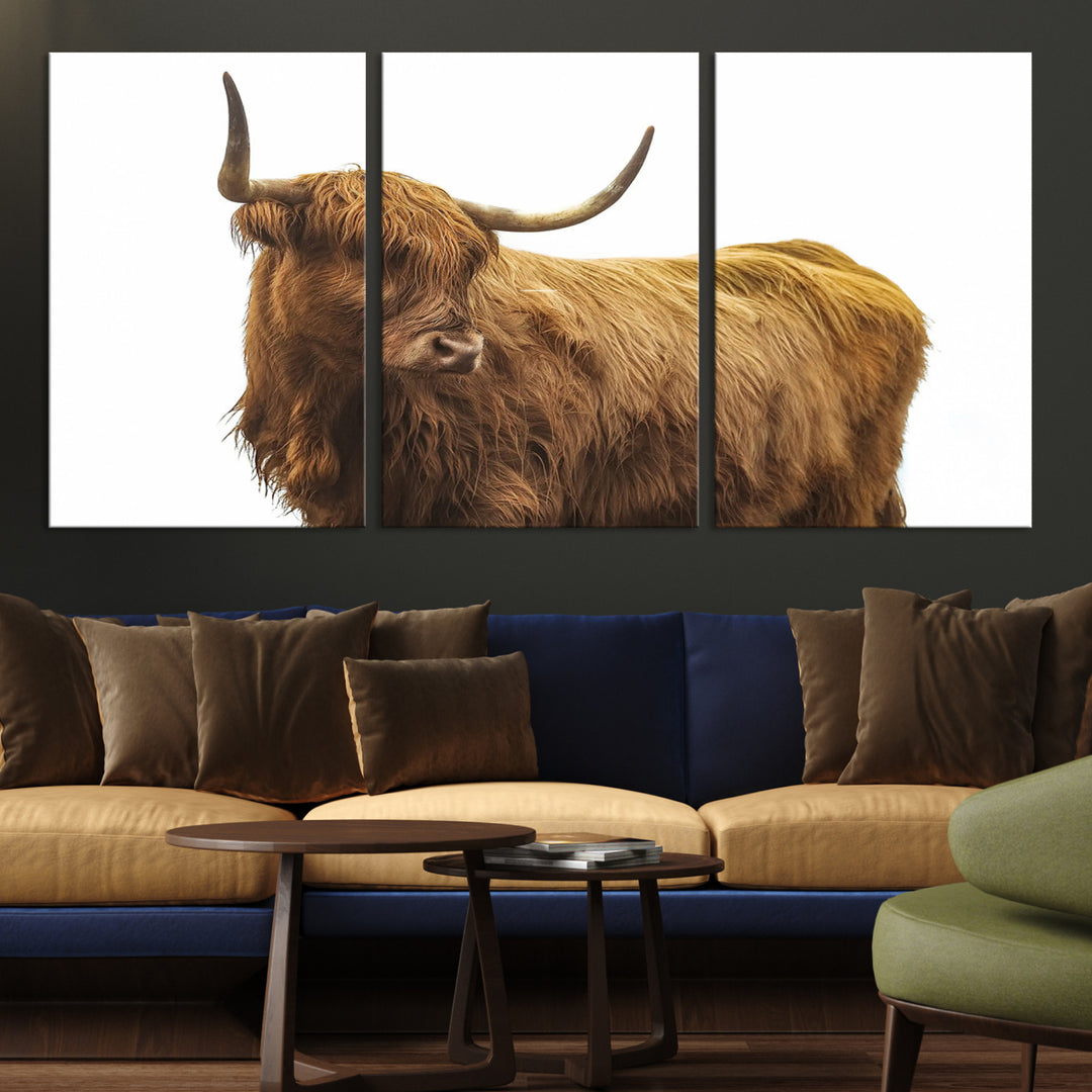 Highland Cow Wall Art Canvas Print, Scottish Bull Print, Framed Rustic Farmhouse Art Print, Large Country Animal Printing Perfect for Farmhouse Decor