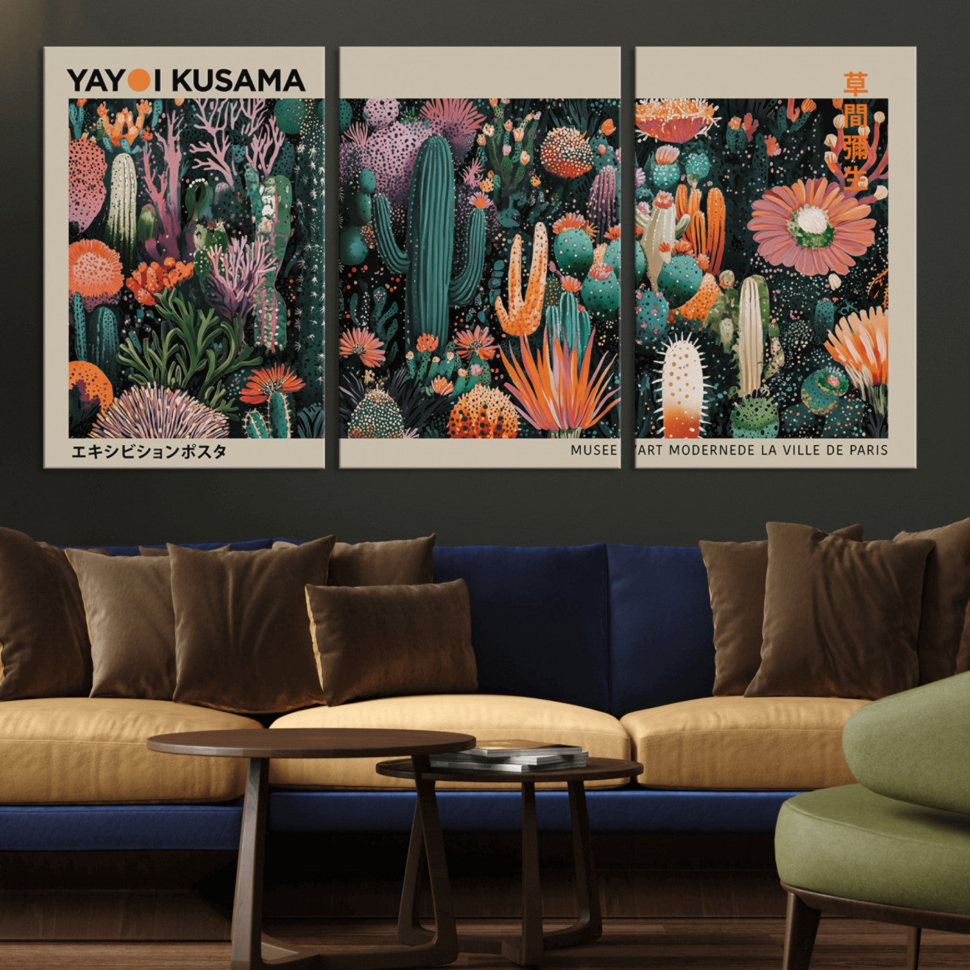 MGV-CV-60X30-3P - Yayoi Kusama Art Print, Yayoi Kusama Canvas Wall Art, Abstract Mount Fuji Canvas Print, Japanese