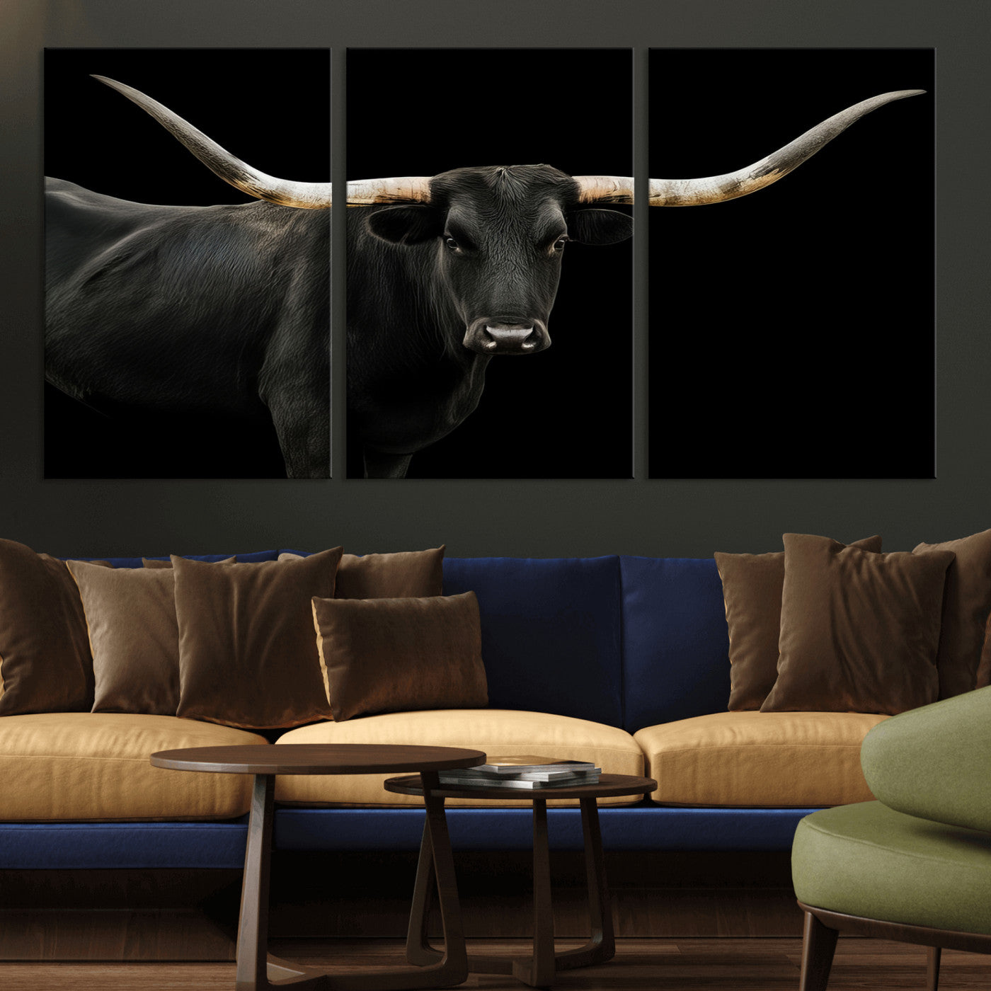 MGV-CV-60X30-3P - Texas Longhorn Wall Art Canvas Print, Framed Rustic Western Art Picture Print, Farmhouse Animal Perfect Modern Western Minimalist Decor Artwork