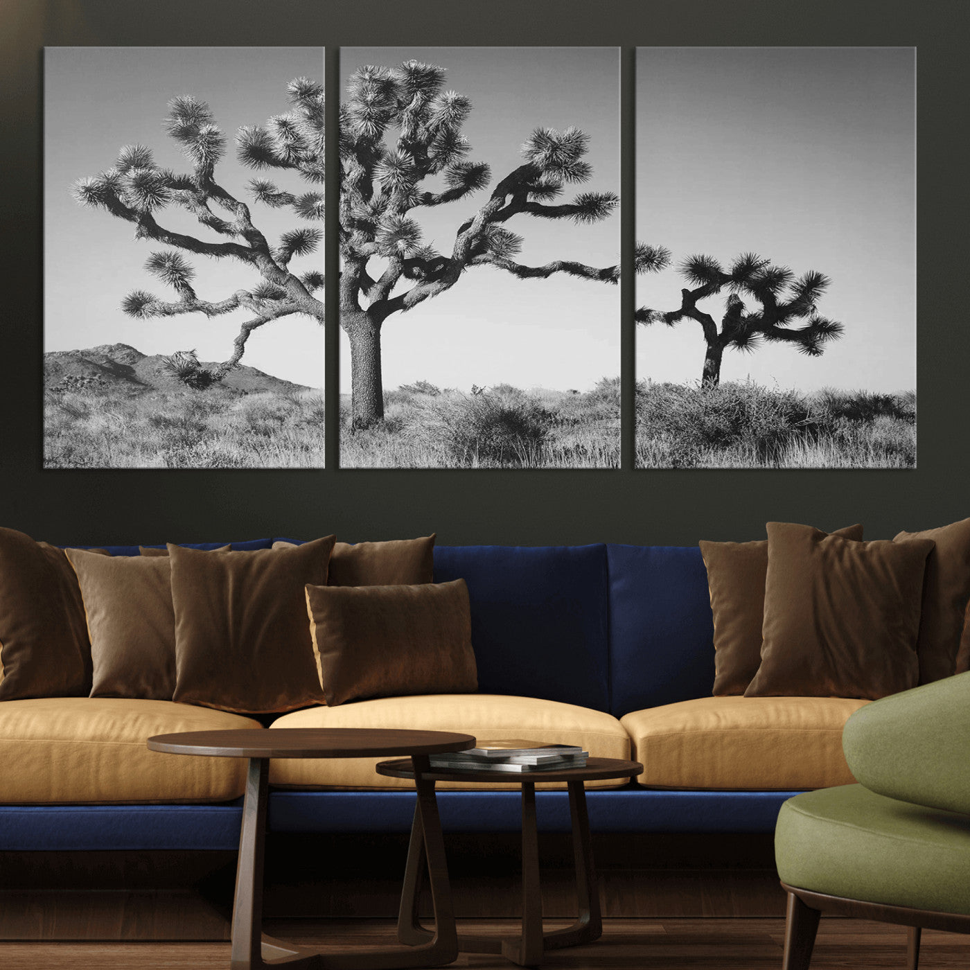 MGV-CV-60X30-3P - Joshua Tree Wall Art Canvas Print, Framed Monochrome Desert Art Picture Print, Minimalist Nature Scene Perfect Southwestern Minimalist Decor Artwork