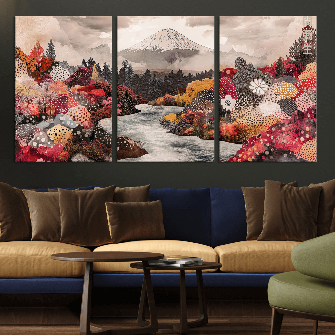 MGV-CV-60X30-3P - Mountain Wall Art Wall Art Canvas Print, Framed Autumn Forest Art Picture Print, Cottagecore Landscape Perfect Cottagecore Boho Decor Artwork