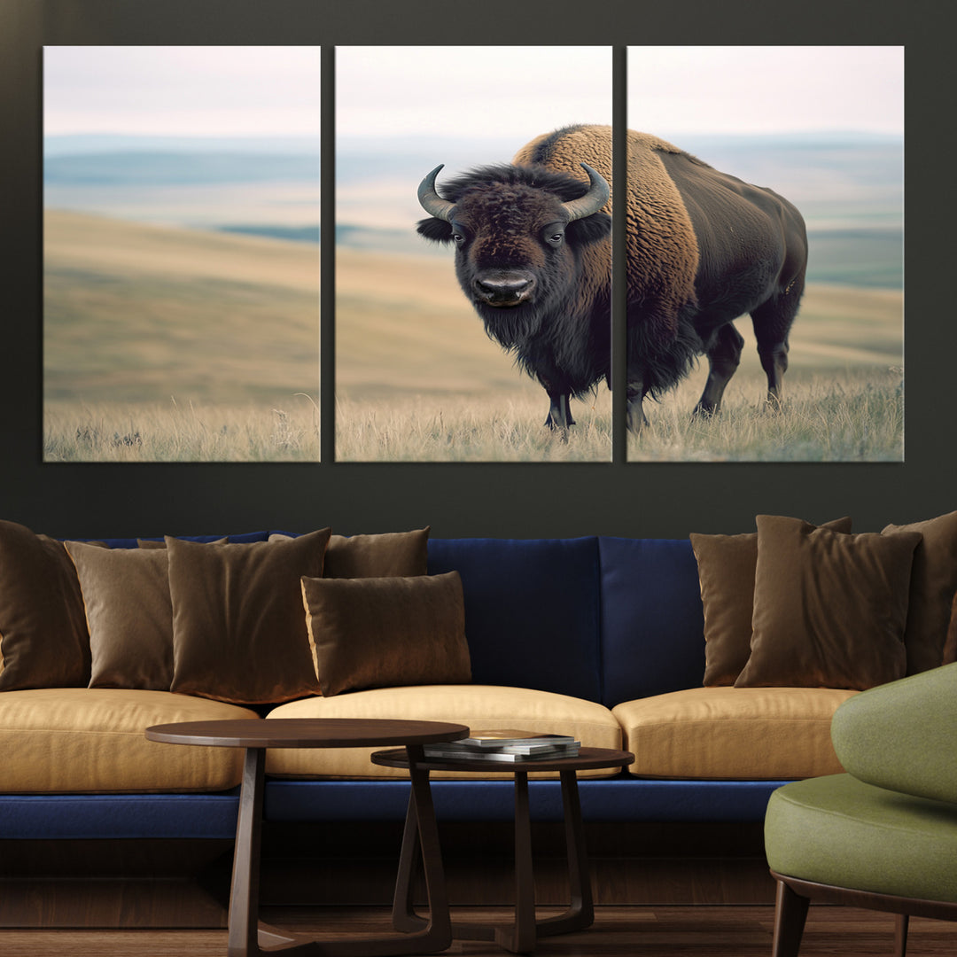 Bison Wall Art Wall Art Canvas Print, Buffalo Canvas Print Print, Framed American Bison Decor Art Print, Large Frontier Style Printing Perfect