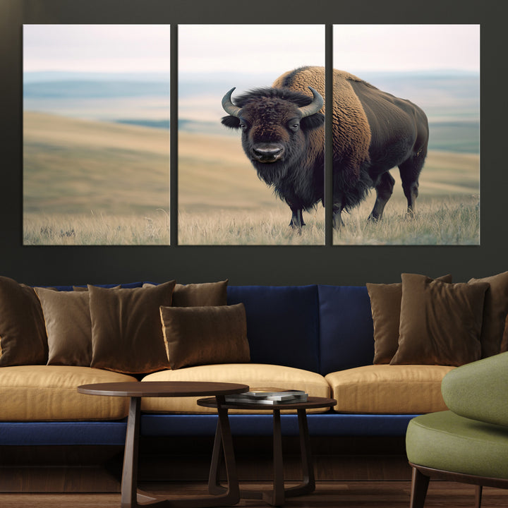 Bison Wall Art Wall Art Canvas Print, Buffalo Canvas Print Print, Framed American Bison Decor Art Print, Large Frontier Style Printing Perfect
