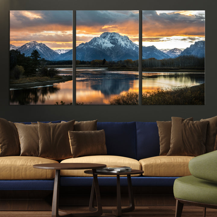 Mountain Sunset Wall Art Canvas Print, Framed Alpine Wilderness Art Picture Print, Golden Hour Perfect Wilderness Decor Artwork