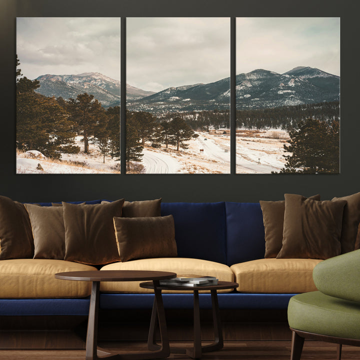 Mountain Landscape Wall Art Canvas Print, Framed Snowy Peaks Art Picture Print, Alpine Aesthetic Perfect Rustic Winter Decor Artwork