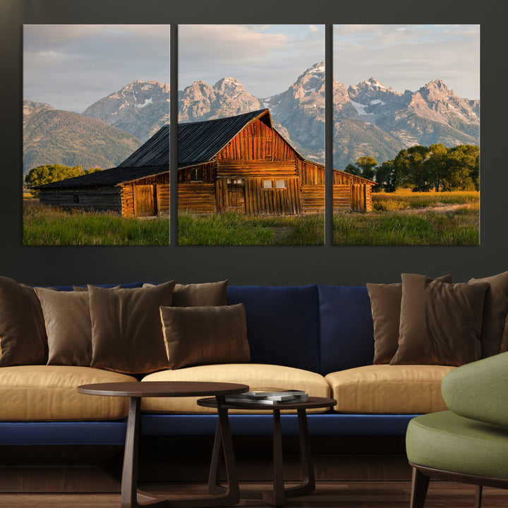 Rustic Barn Wall Art Canvas Print, Framed Western Landscape Art Picture Print, Farmhouse Style Perfect Rustic Farmhouse Decor Artwork