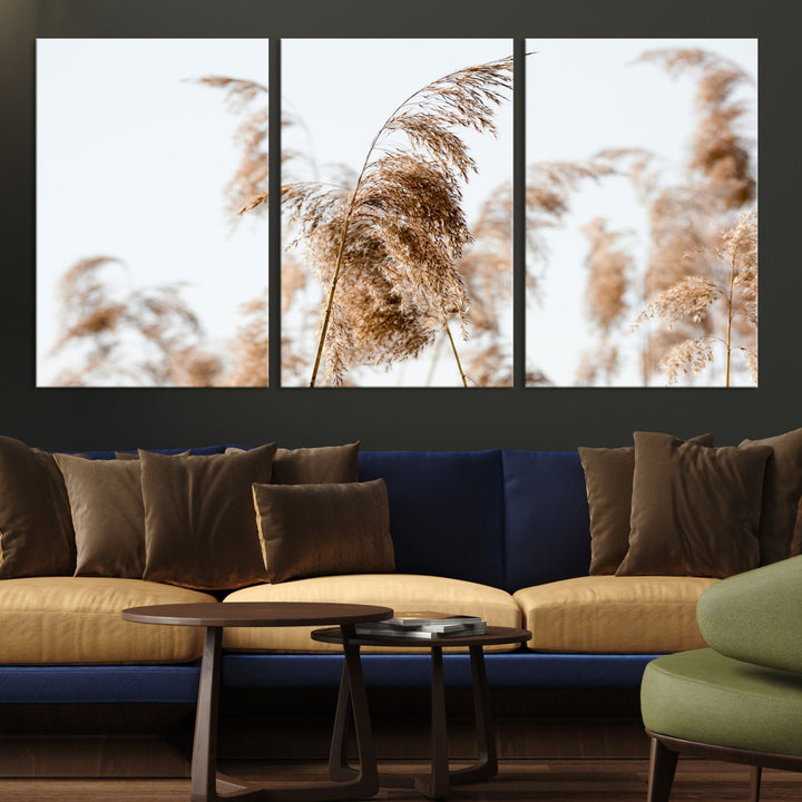 Pampas Grass Wall Art Canvas Print, Framed Neutral Tones Art Picture Print, Minimalist Nature Perfect Boho Decor Artwork