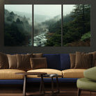 48497565-MGV-CV-36X24-Misty Forest Wall Art Canvas Print, Framed Foggy River Art Picture Print, Moody Landscape Perfect Wilderness Decor Artwork
